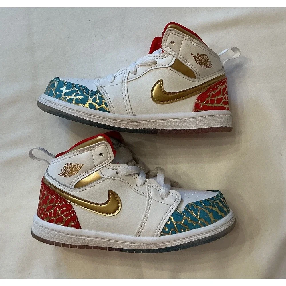 Jordan Air Jordan 1 Mid Top Toddler Sneaker Leather Colorblock White/Gold Sz  8C